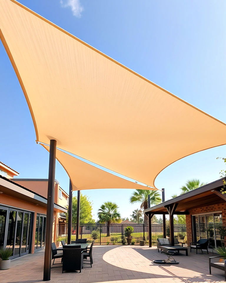 sail canopy with poles for shade - 40 Shade Ideas