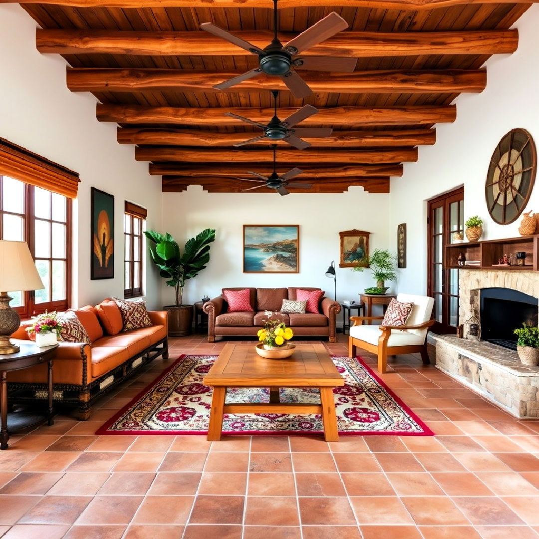 saltillo tile floor for southwestern living room - 25 Southwestern Living Room Ideas