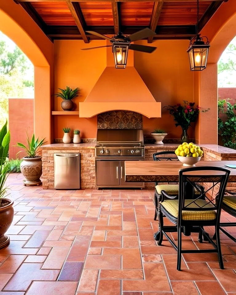 saltillo tile flooring for mexican outdoor kitchen - 20 Mexican Outdoor Kitchen Ideas