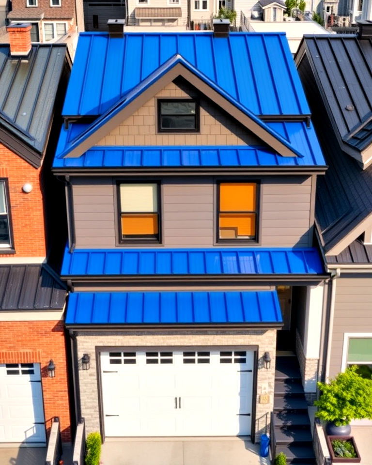 sapphire blue roof for urban townhome - 25 Houses With Blue Metal Roofs