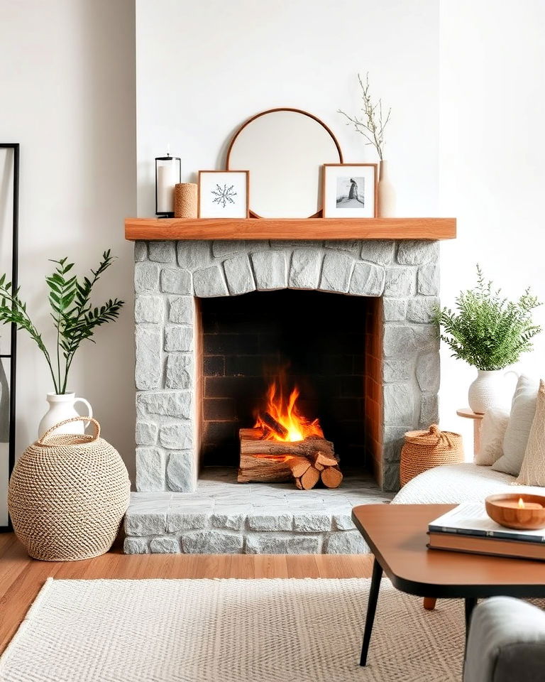 scandinavian fireplace with stone hearth - 20 Scandinavian Fireplace Ideas