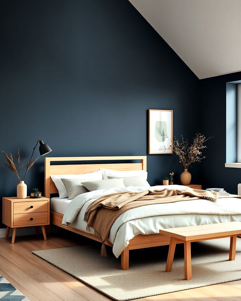 scandinavian inspired bedroom ideas - 30 Dark Blue Bedroom Ideas