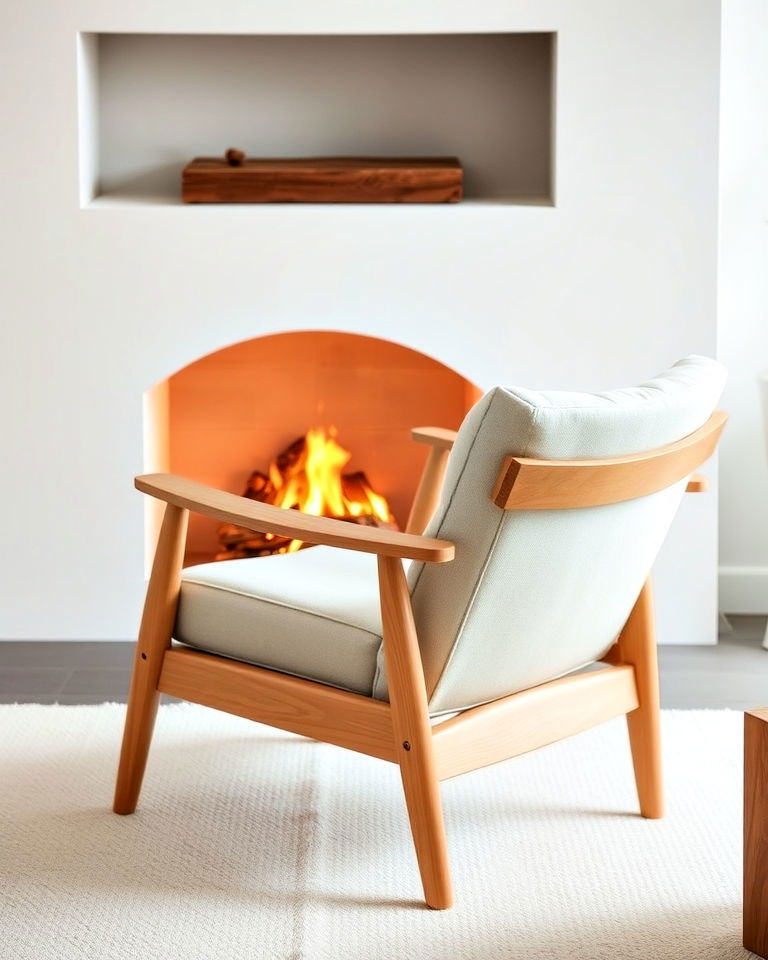 scandinavian inspired wood and fabric chair ideas - 20 Chairs in Front of Fireplace Ideas