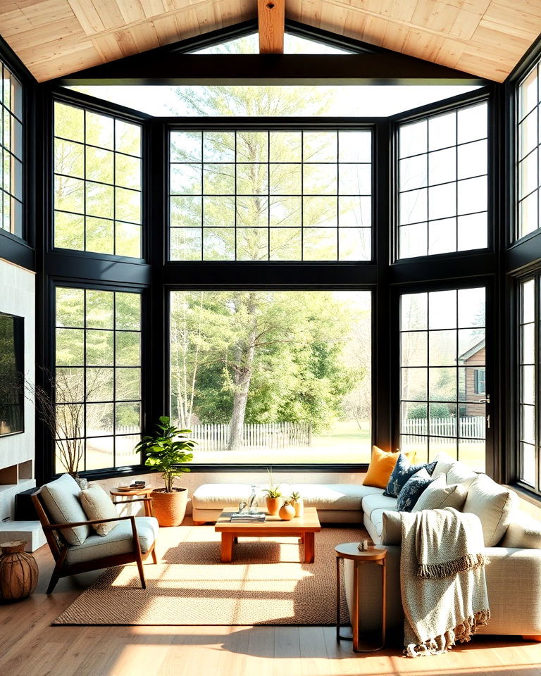 scandinavian rustic living room large windows - 30 Rustic Scandinavian Living Room Ideas