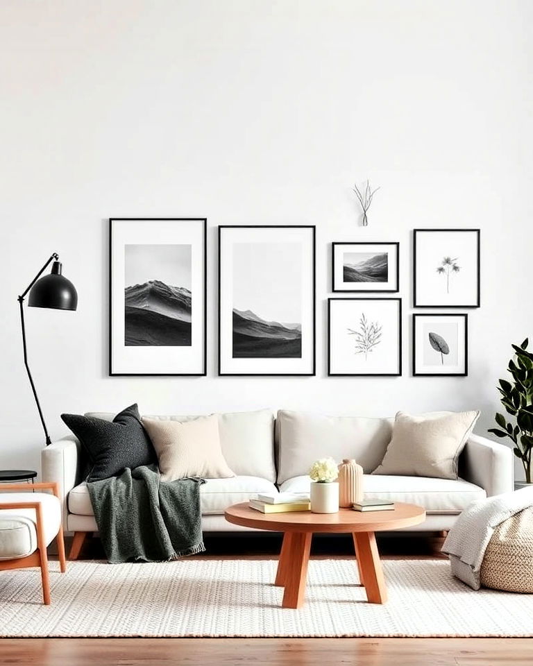 scandinavian rustic simple gallery wall - 30 Rustic Scandinavian Living Room Ideas
