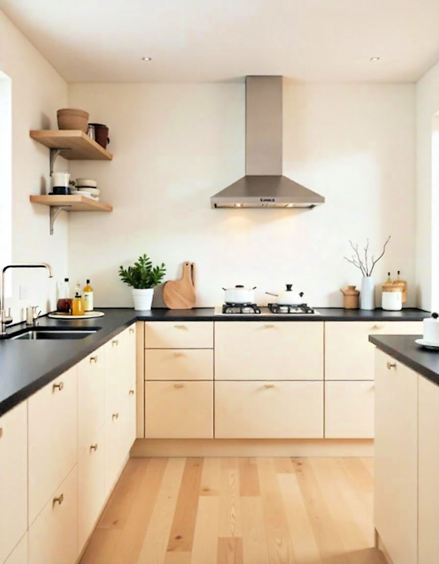 scandinavian style cabinets with dark laminate countertops - 20 Kitchen With Dark Countertops and Light Cabinets