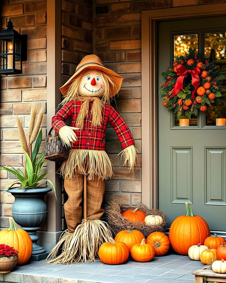 scarecrow decoration for front door fall decor - 30 Front Door Fall Decor Ideas