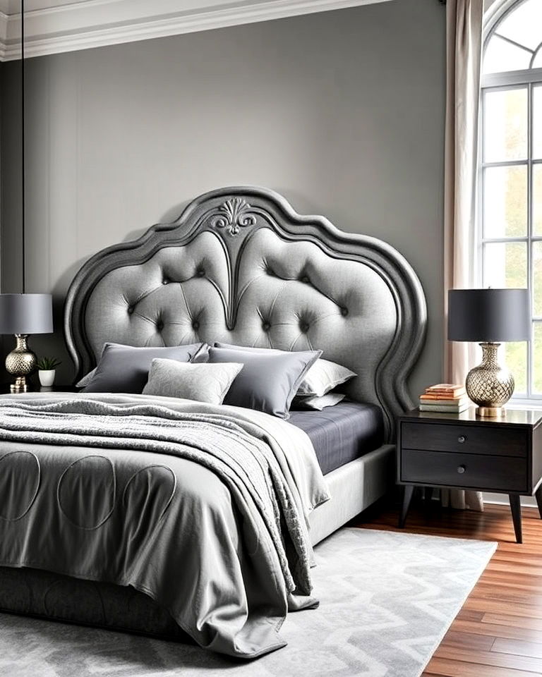 sculptural grey headboard for artistic flair - 25 Grey Headboard Bedroom Ideas