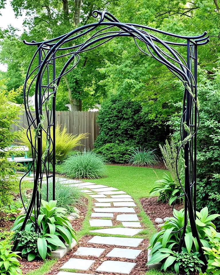 sculptural metal arbor for garden - 40 Garden Arbor Ideas