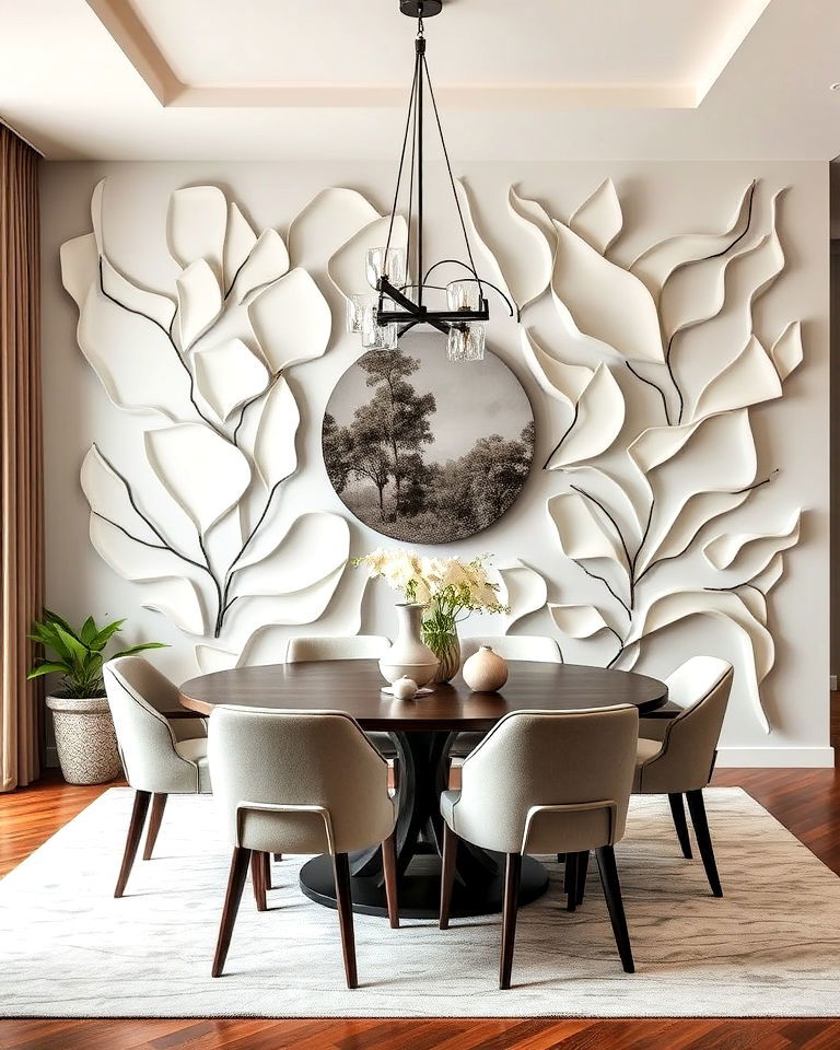 sculptural paneling to add artistic flair - 25 Dining Room Wall Paneling Ideas