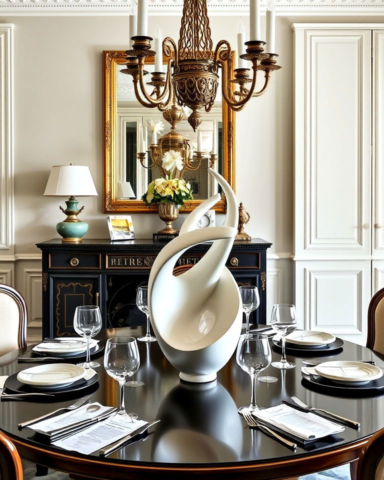 sculptural table centerpiece for dining room - 25 French Parisian Dining Room Ideas