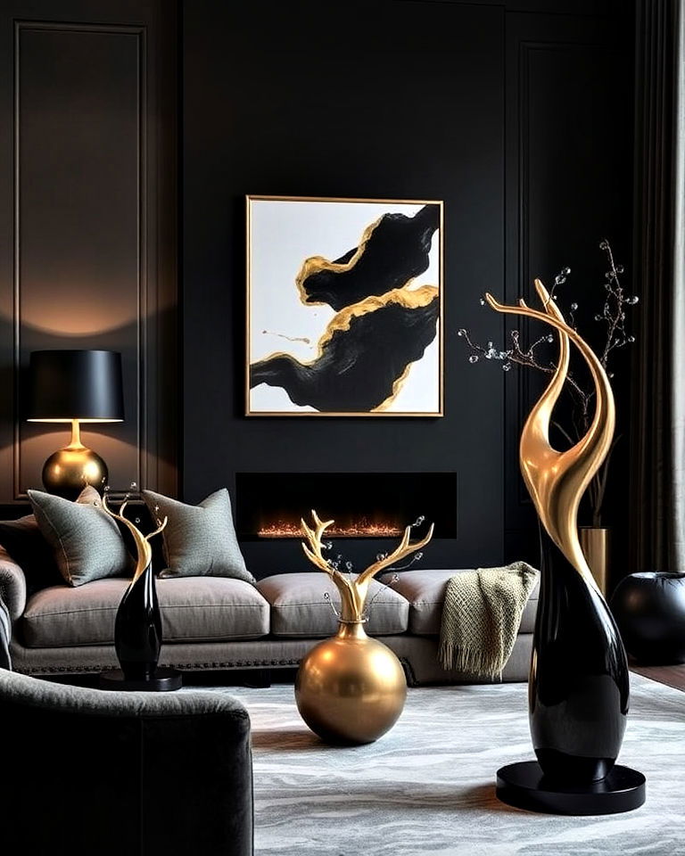 sculptures for black and gold living room - 40 Black and Gold Living Room Ideas