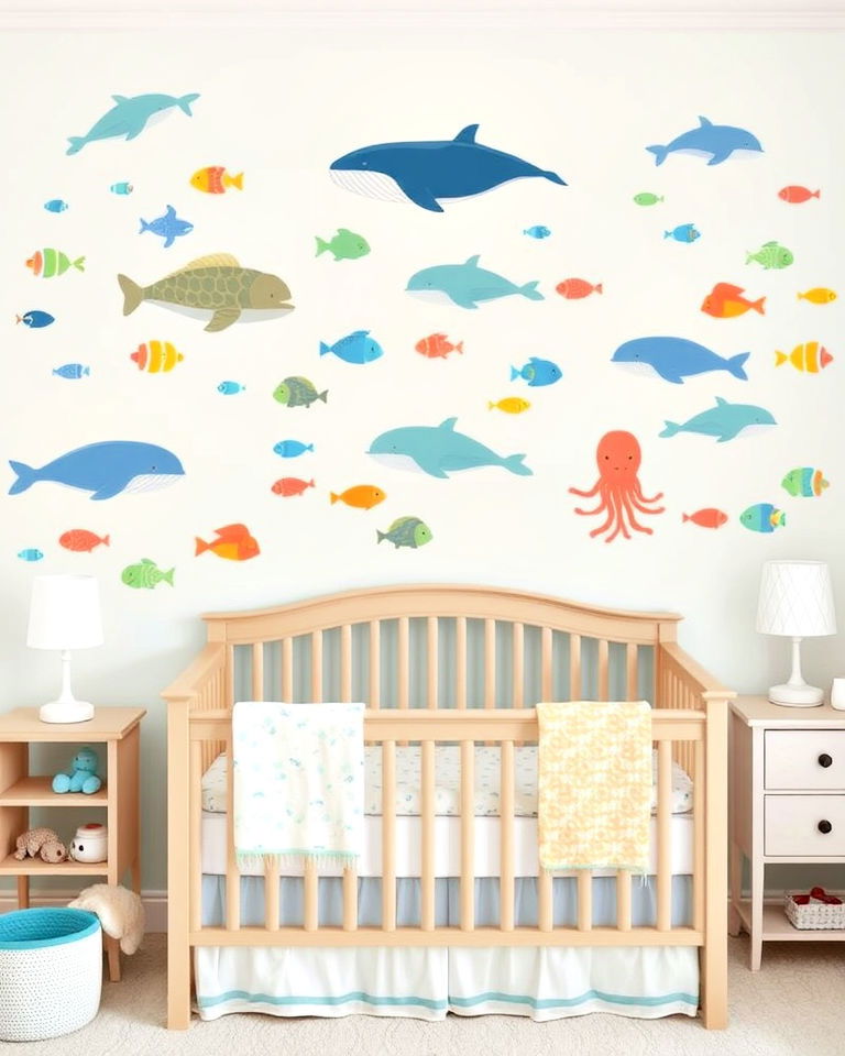sea creature wall decals for nautical themed nursery - 25 Nautical Nursery Ideas