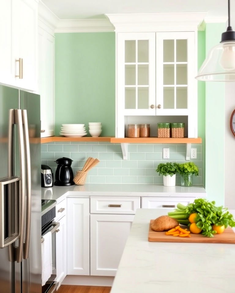 seafoam green accent wall - 15 Seafoam Green Kitchen Ideas