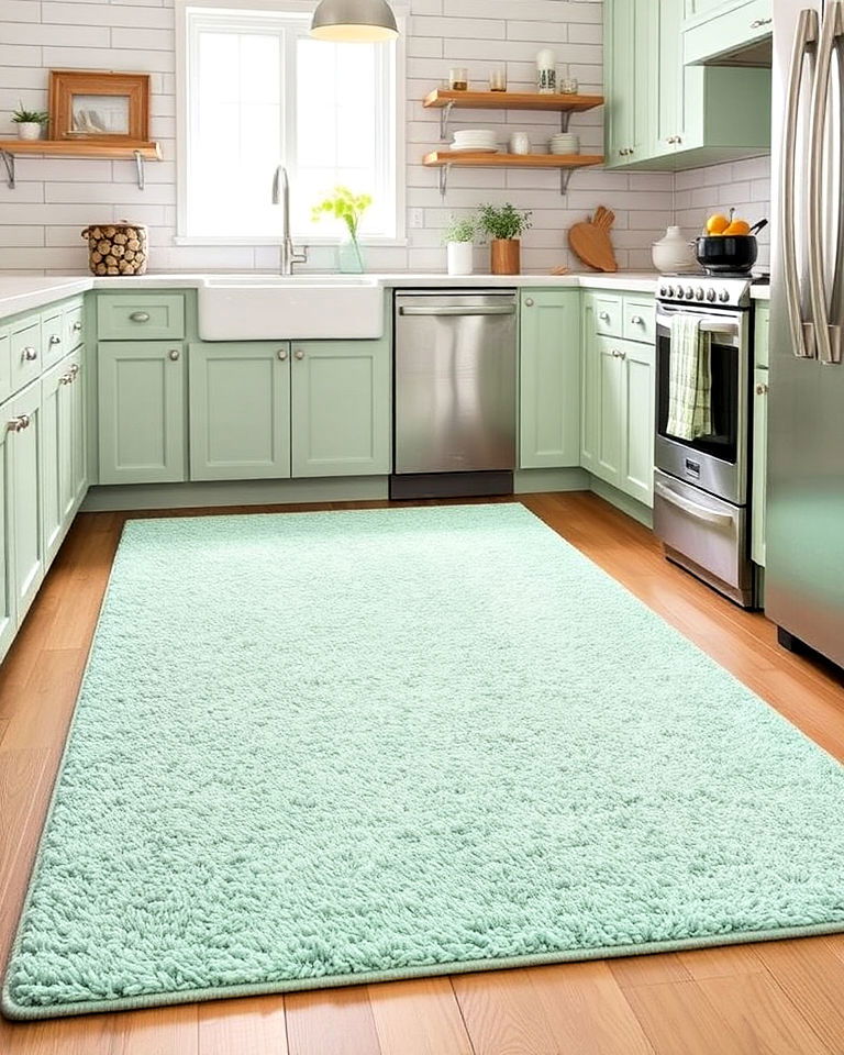 seafoam green rug to add warmth - 15 Seafoam Green Kitchen Ideas