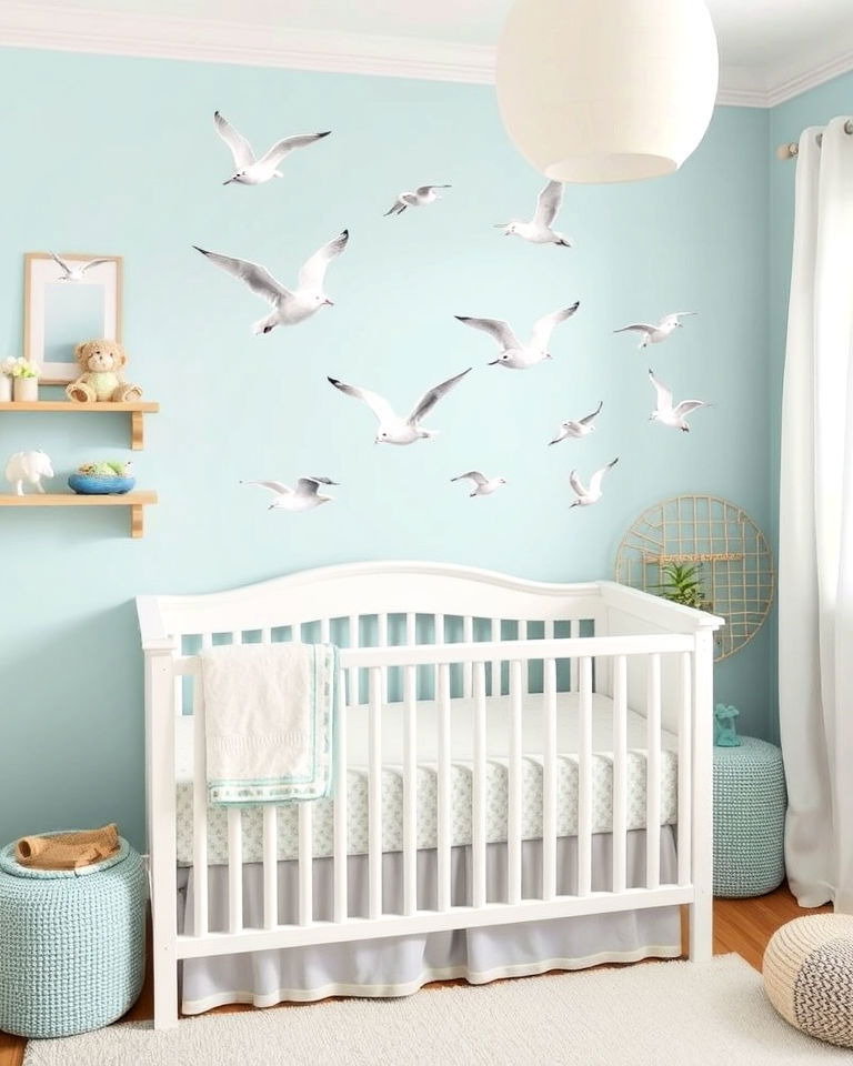 seagull wall decals for ocean themed nursery - 20 Ocean-themed Nursery Ideas