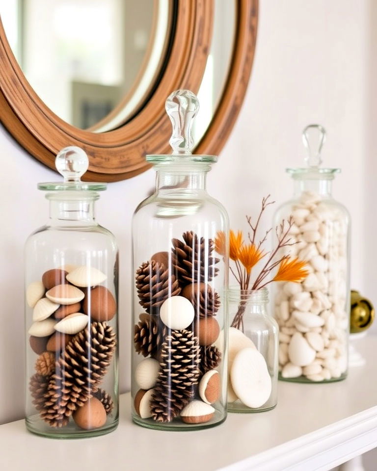 seasonal decor with apothecary jars - 50 Foyer Decor Ideas