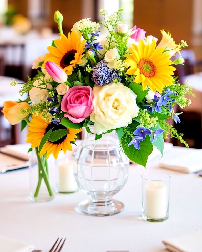 seasonal flower bouquets for cohesive look - 30 Wedding Table Decoration Ideas