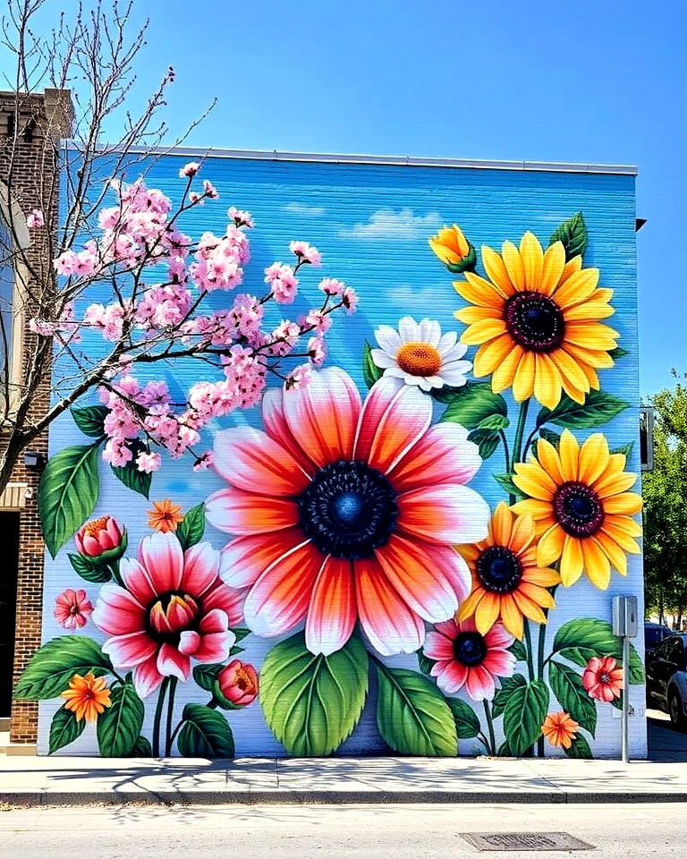 seasonal theme mural for dynamic space - 20 Flower Murals on Buildings