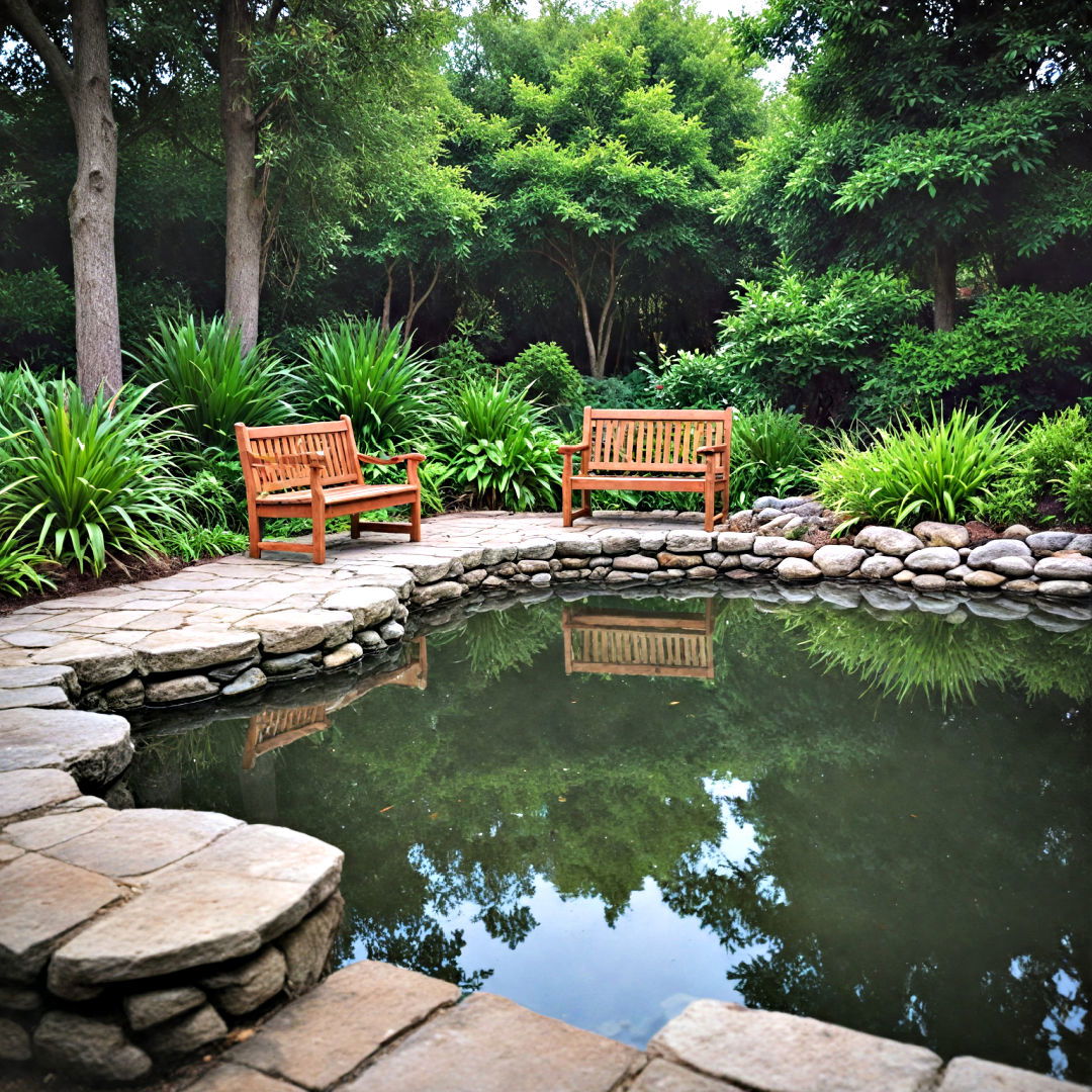 seating area for pond landscaping - 15 Pond Landscaping Ideas