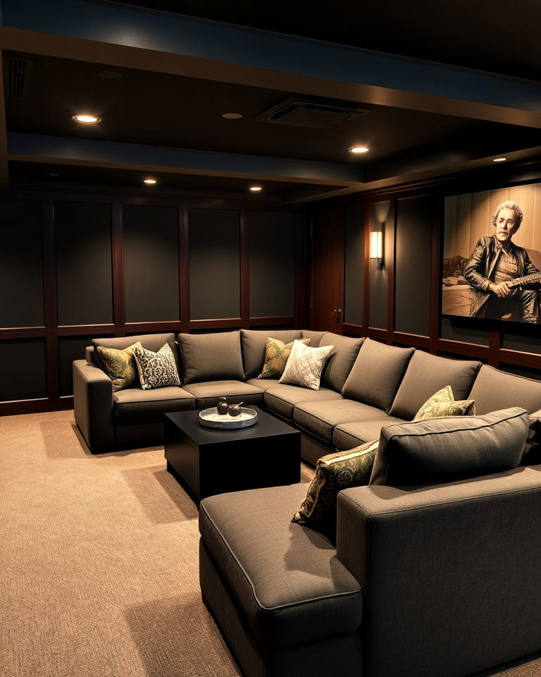 sectional sofa for cozy group setting - 25 Basement Home Theater Ideas