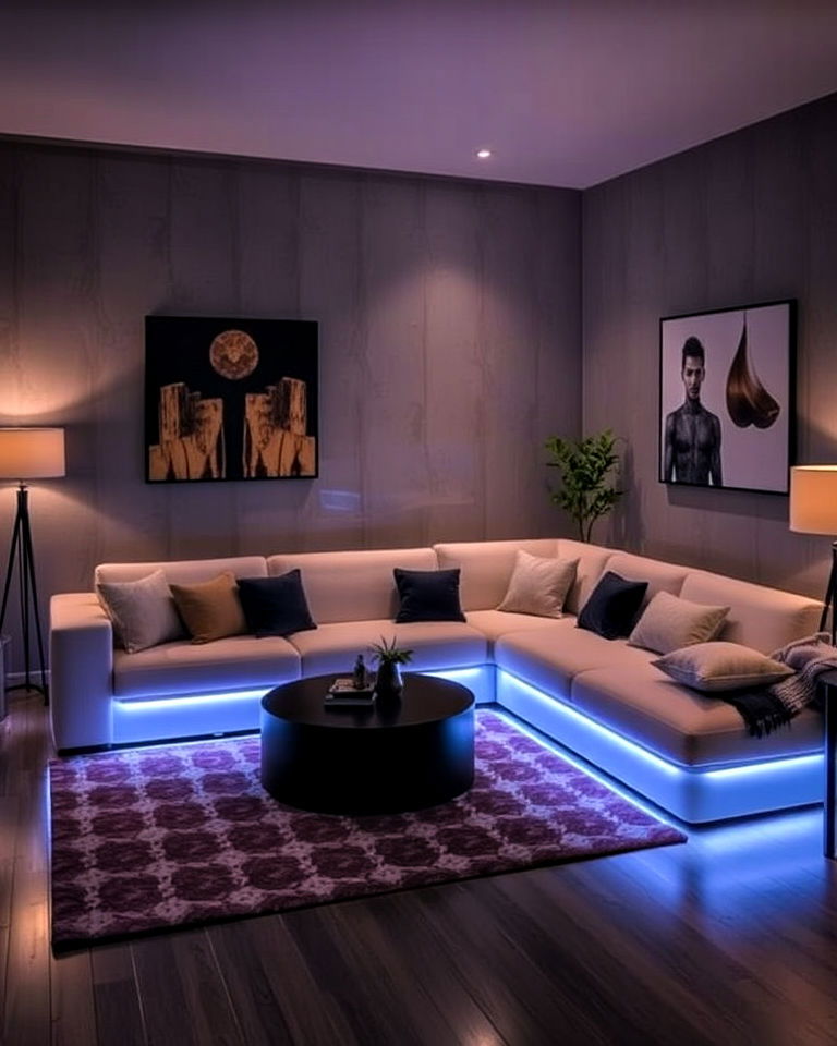sectional with integrated lighting layout - 30 Small Living Room Sectional Layout Ideas