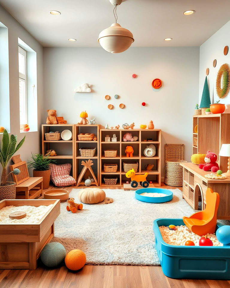 sensory play area filled with interactive elements - 40 Playroom Ideas