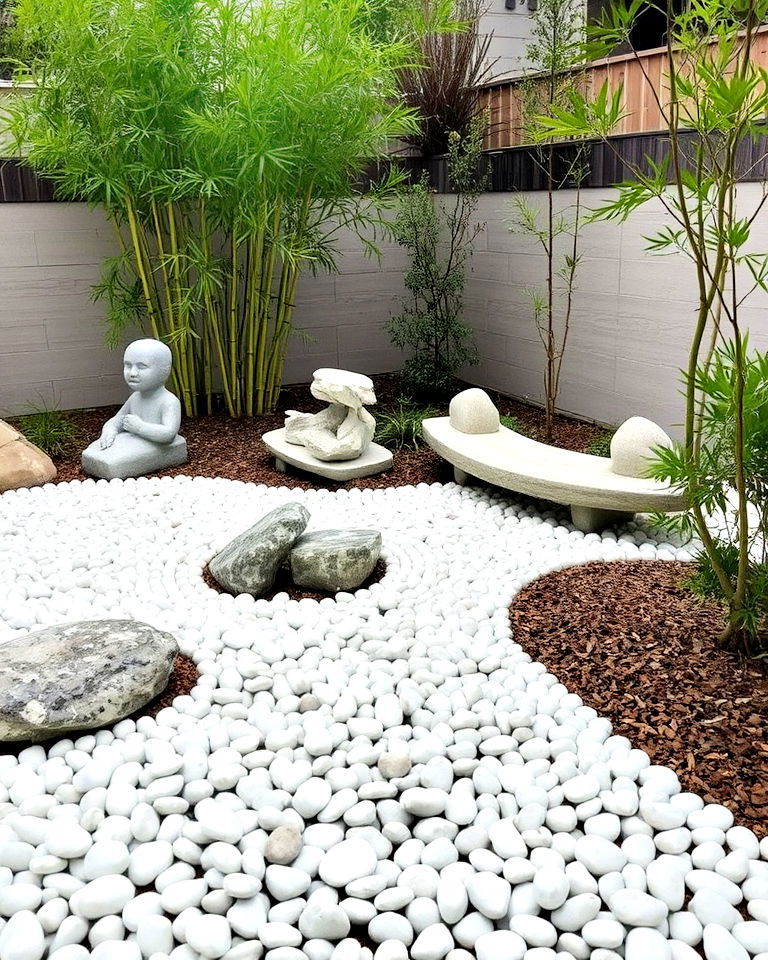 serene zen garden with white rocks - 25 White Rock Landscaping Ideas