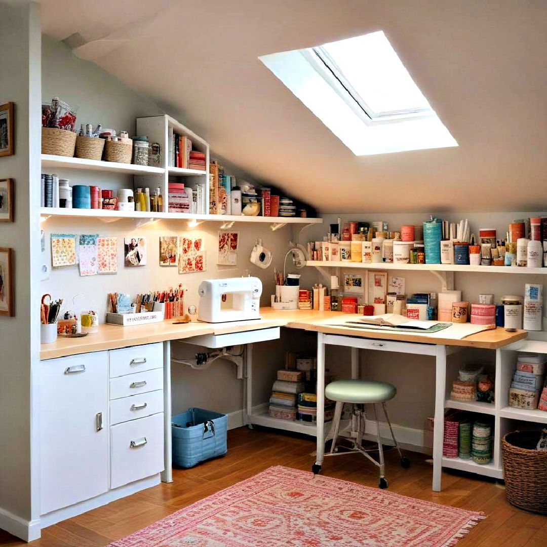 sewing room in attic - 30 Low Ceiling Small Attic Room Ideas