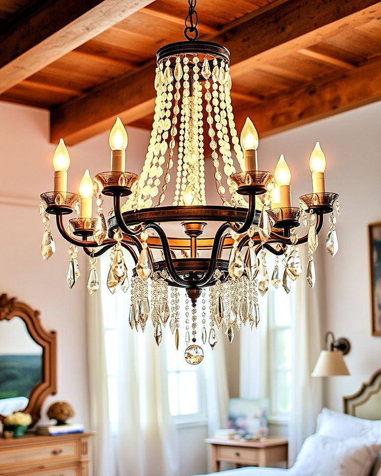 shabby chic style rustic chandelier - 20 Shabby Chic Bedroom Ideas