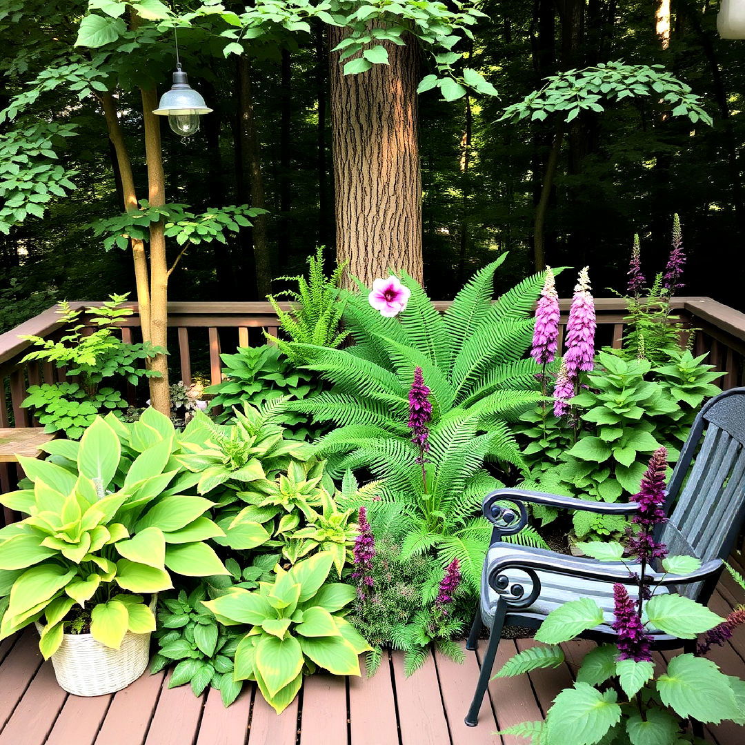 shade garden for tranquil escape - 25 Deck Decorating Ideas With Plants