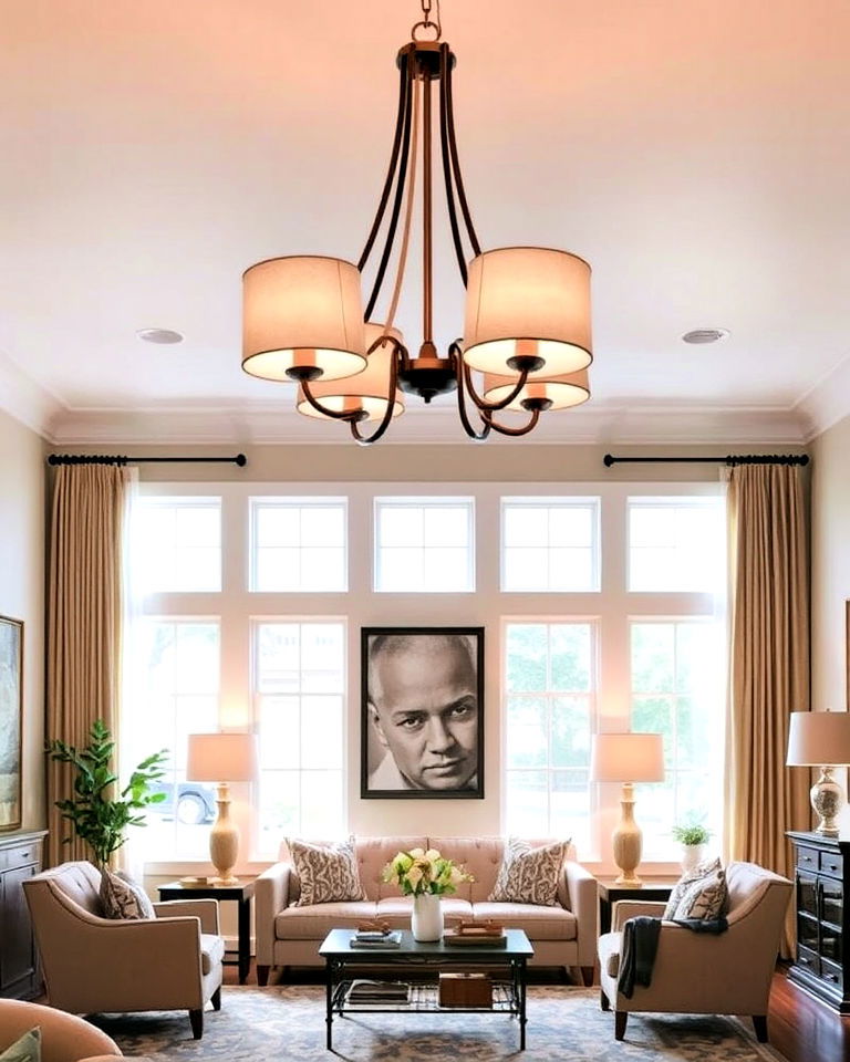 shaded chandelier for living room - 30 Living Room Chandelier Ideas