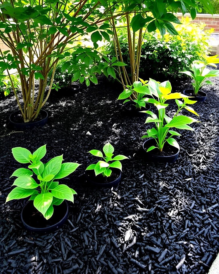 shaded garden with black mulch - 25 Black Mulch Landscaping Ideas