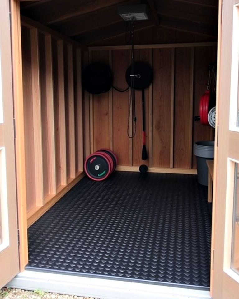 shed with comfortable rubber flooring - 20 Shed Floor Ideas
