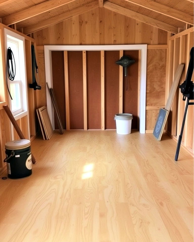 shed with low cost painted plywood - 20 Shed Floor Ideas