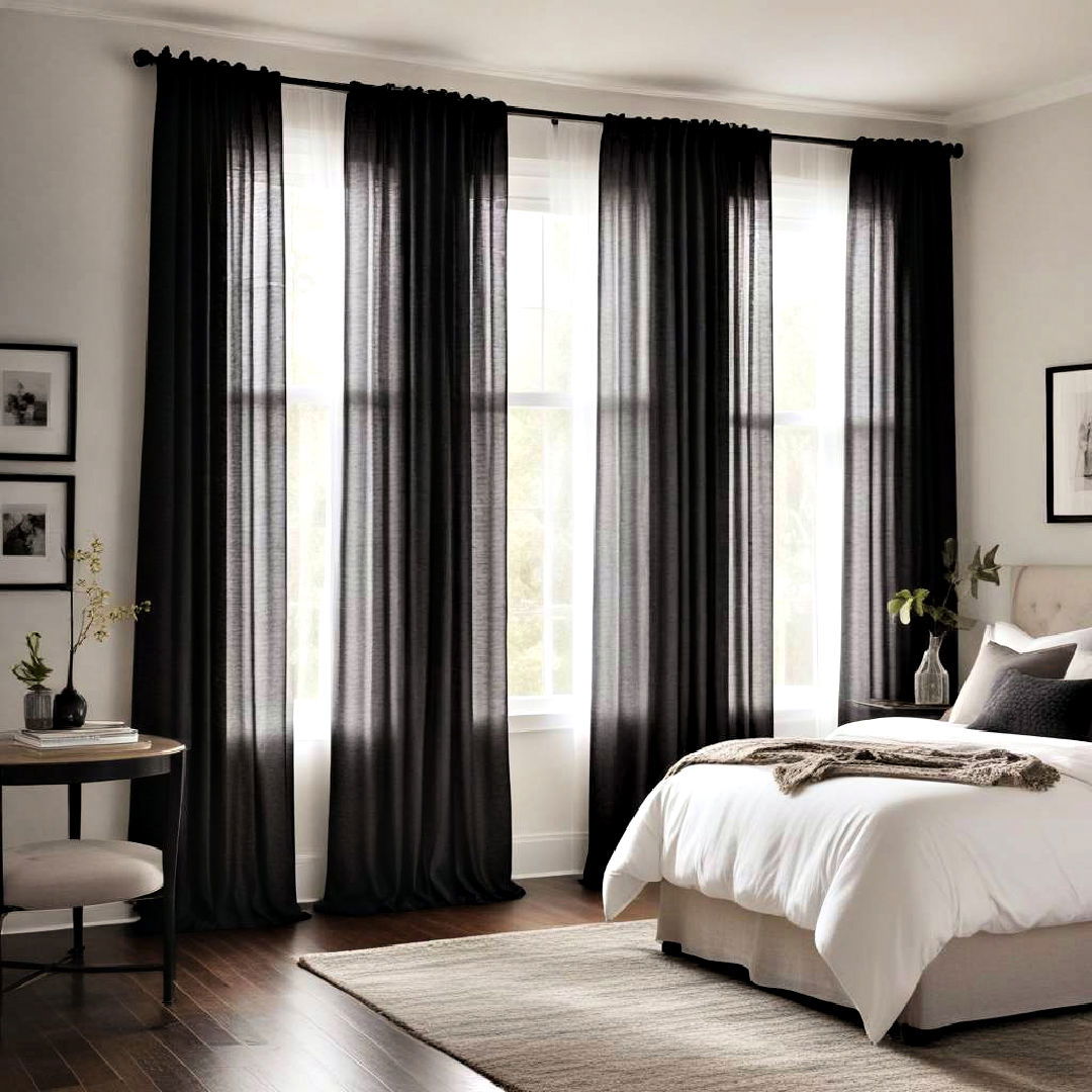 sheer black drapes - 40 Black and White Bedroom Ideas