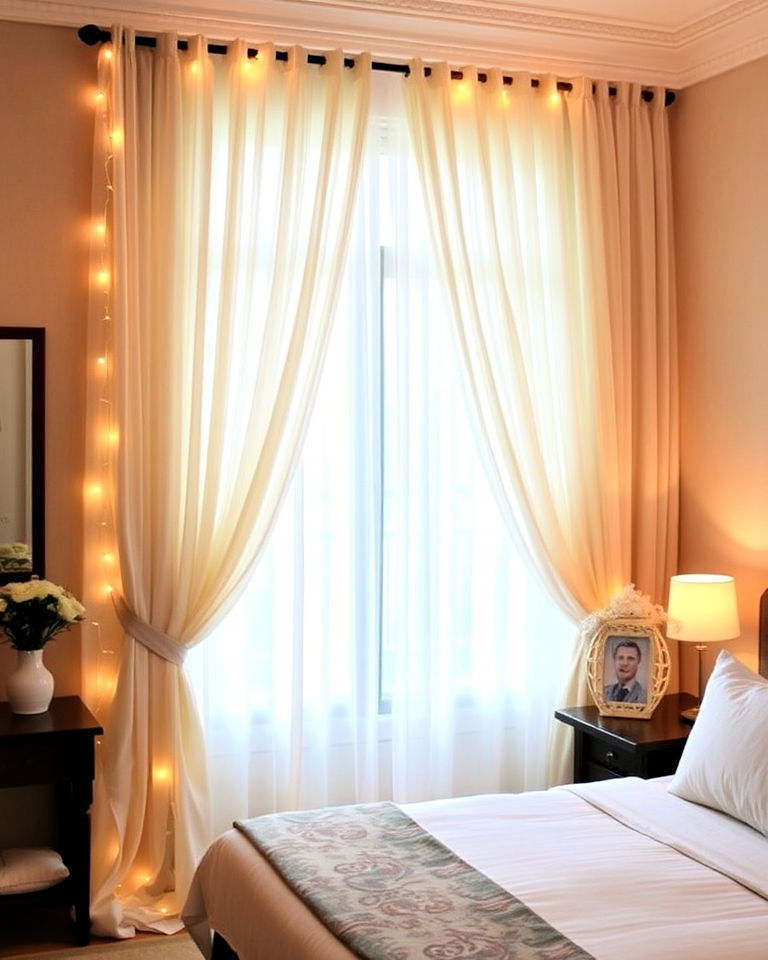 sheer curtains draped over windows - 30 Romantic Hotel Room Ideas