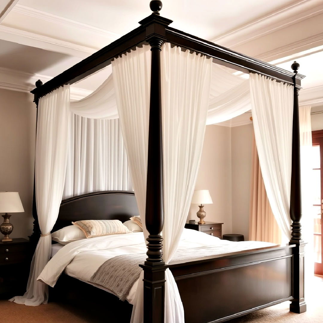 sheer curtains for dark wood four poster bed - 20 Dark Wood Bedroom Ideas