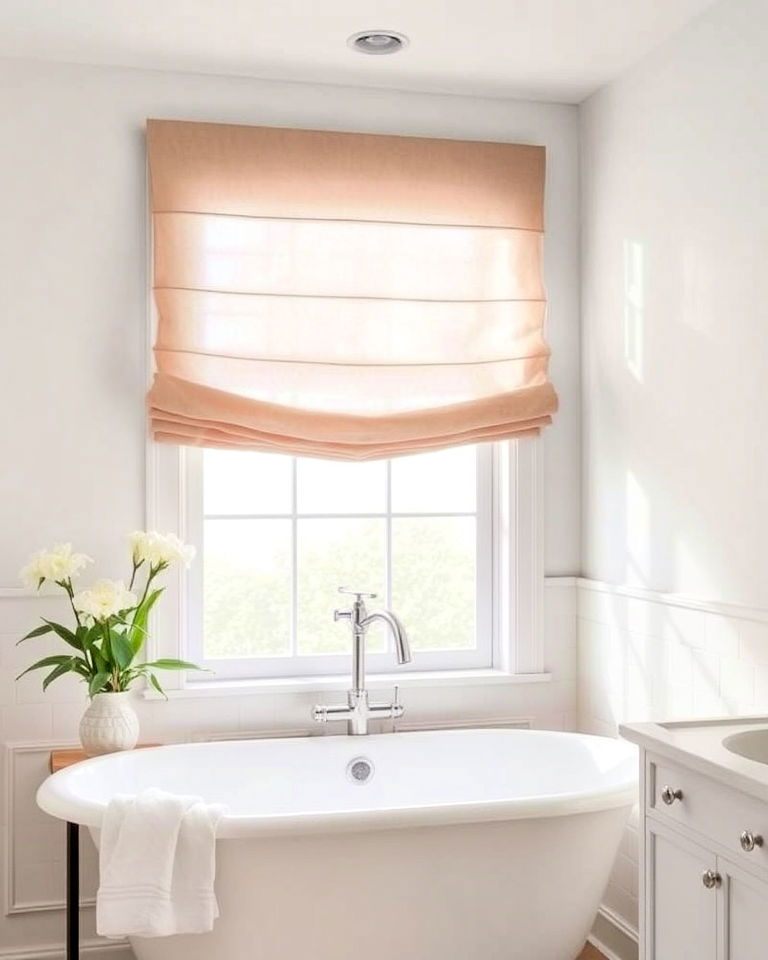 sheer roman shades for bathroom window - 30 Bathroom Window Treatment Ideas