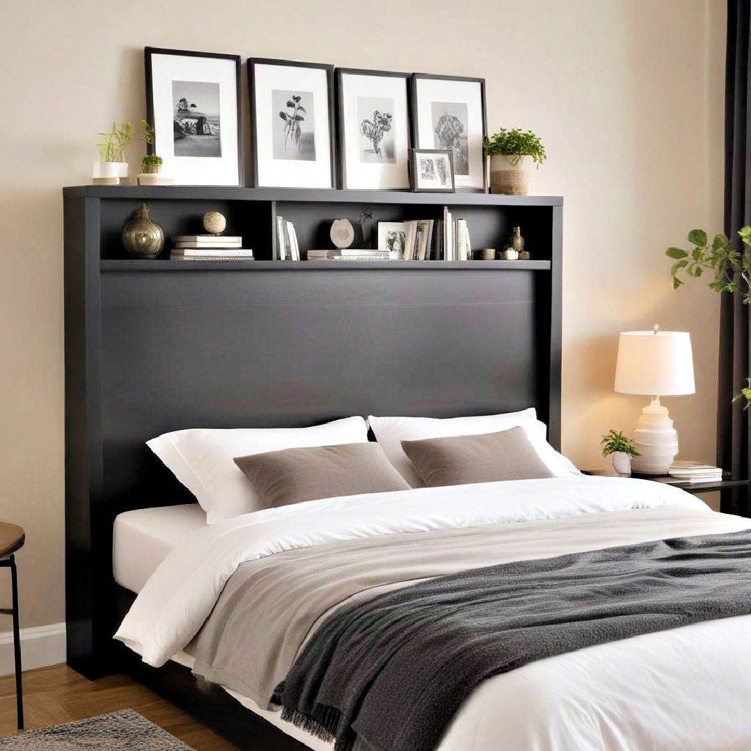 shelf style black headboard design - 15 Black Headboard Bedroom Ideas