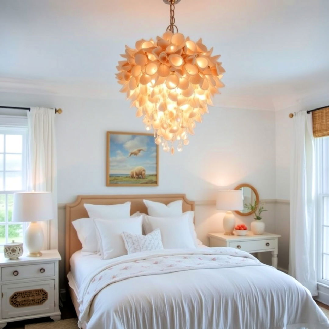 shell chandelier for coastal elegance - 40 Ocean-themed Bedroom Ideas
