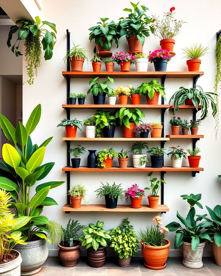 shelved plant wall design - 40 Vertical Garden Ideas