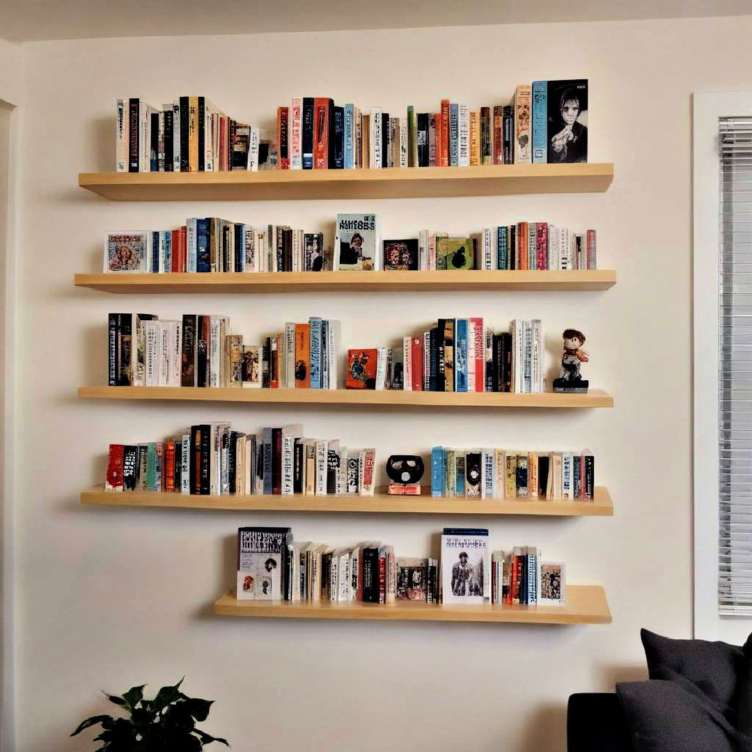 shelves to display manga collection - 40 Anime Room Ideas