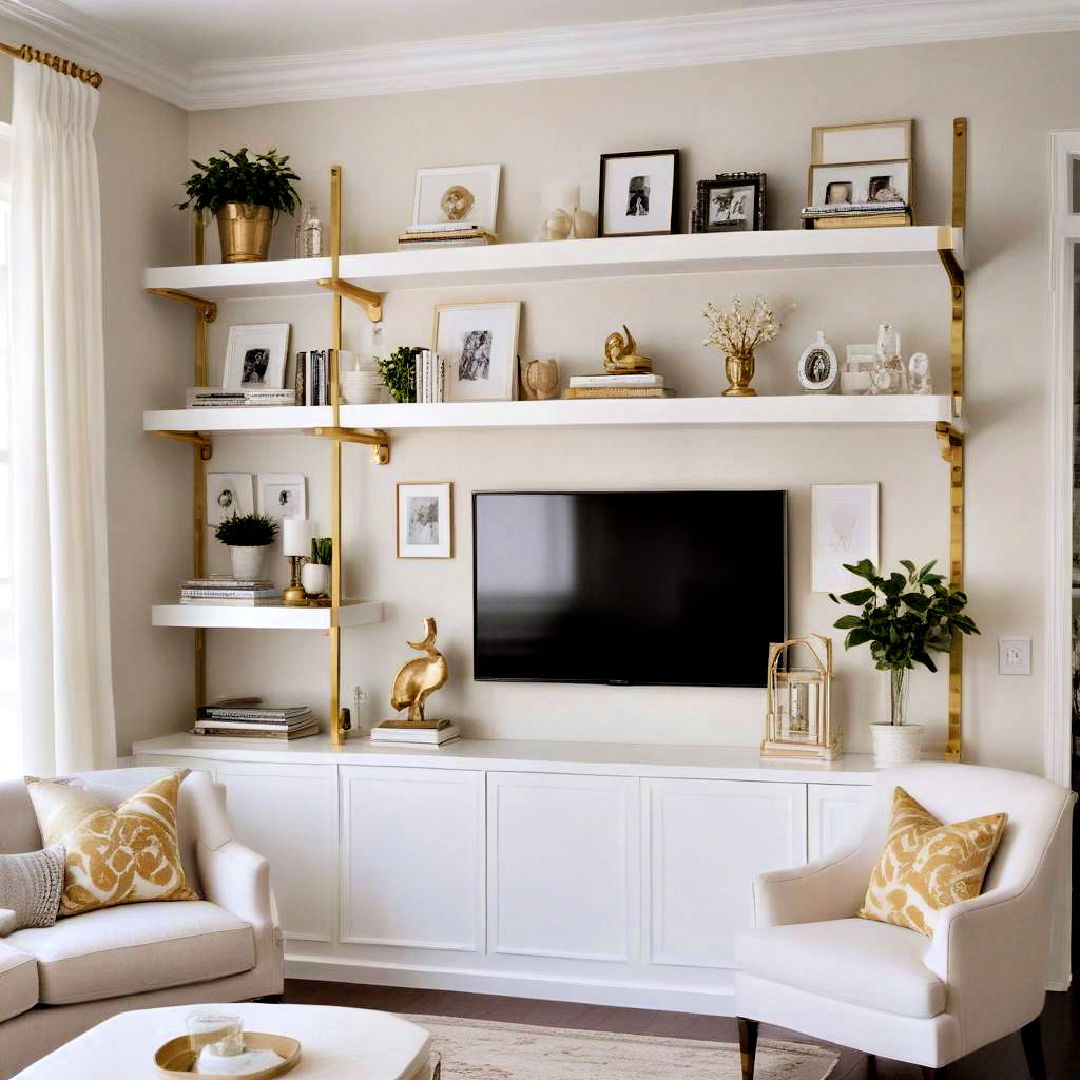 shelving for white and gold living room - 25 White and Gold Living Room Ideas