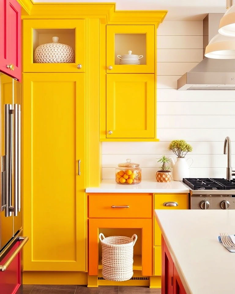 shiplap backsplash with bold cabinet colors - 30 Shiplap Backsplash Ideas for Your Kitchen