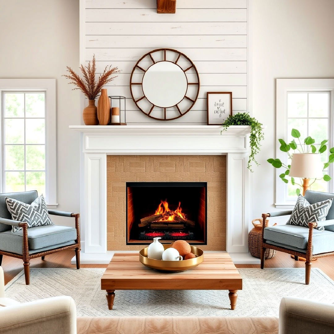 shiplap look tiles for farmhouse fireplace - 30 Farmhouse Fireplace Tile Ideas