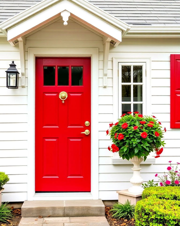 shiplap siding with bright red door - 25 Cottage Front Door Ideas