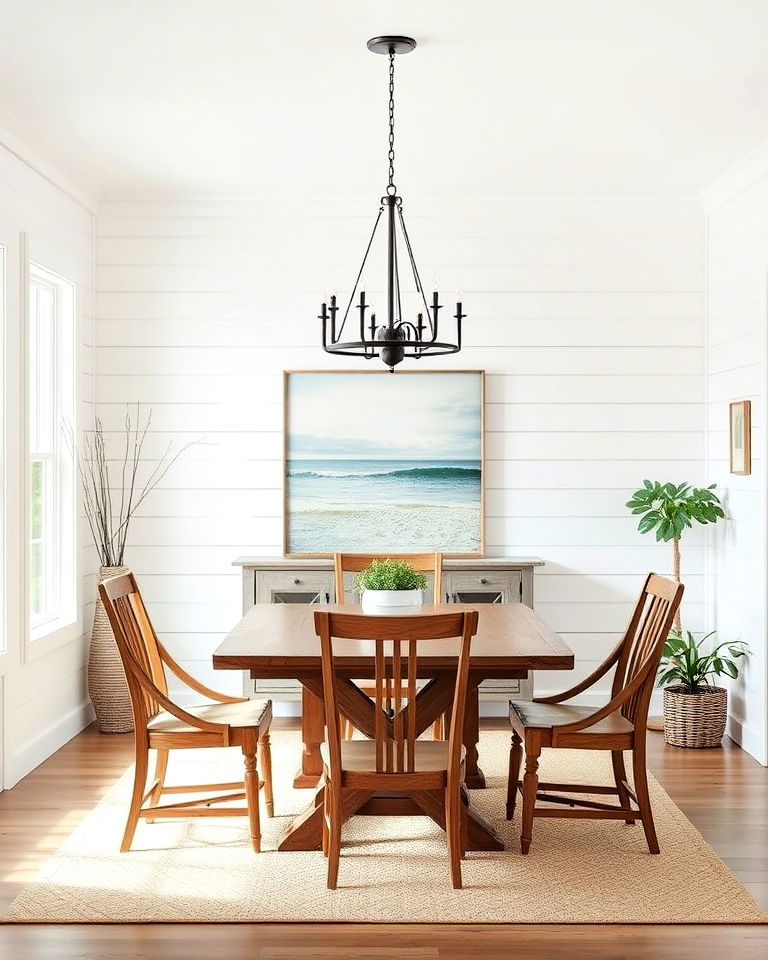 shiplap walls for coastal dining room - 20 Coastal Dining Room Ideas