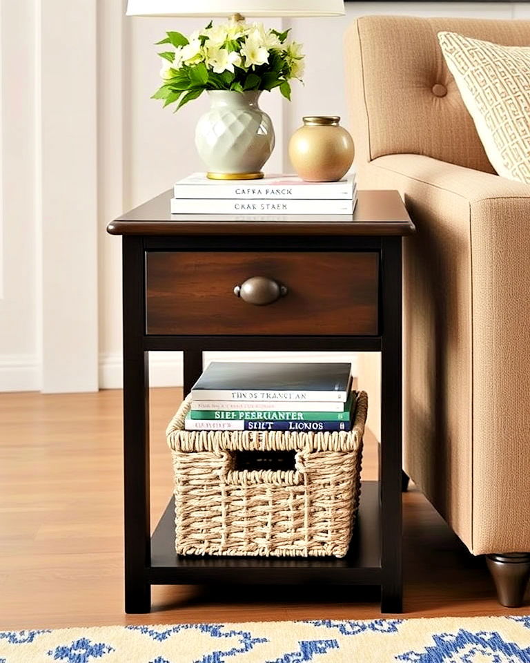side table for additional storage - 30 Living Room Storage Ideas