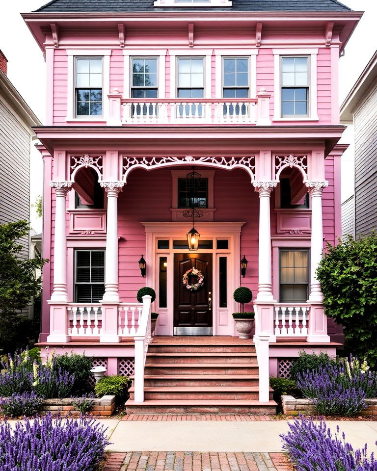 silver accents with orchid pink victorian house - 25 Pink Victorian House Ideas